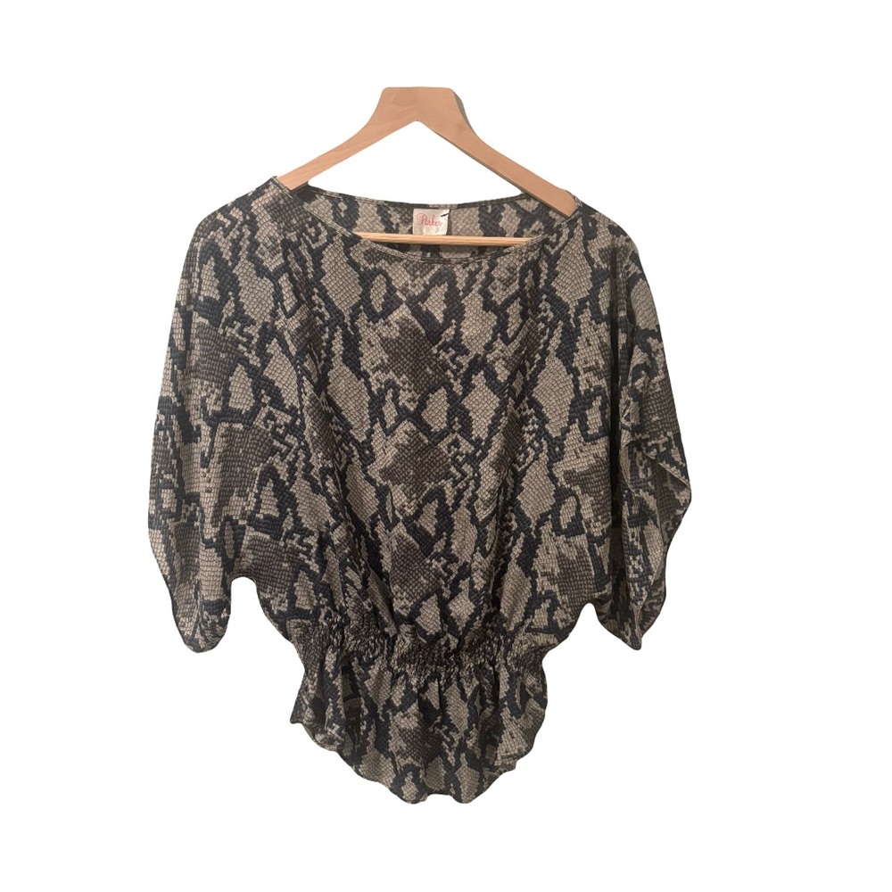 Parker Silk Beige Python Snake Print Kimono Sleeve Blouson Blouse Size XS